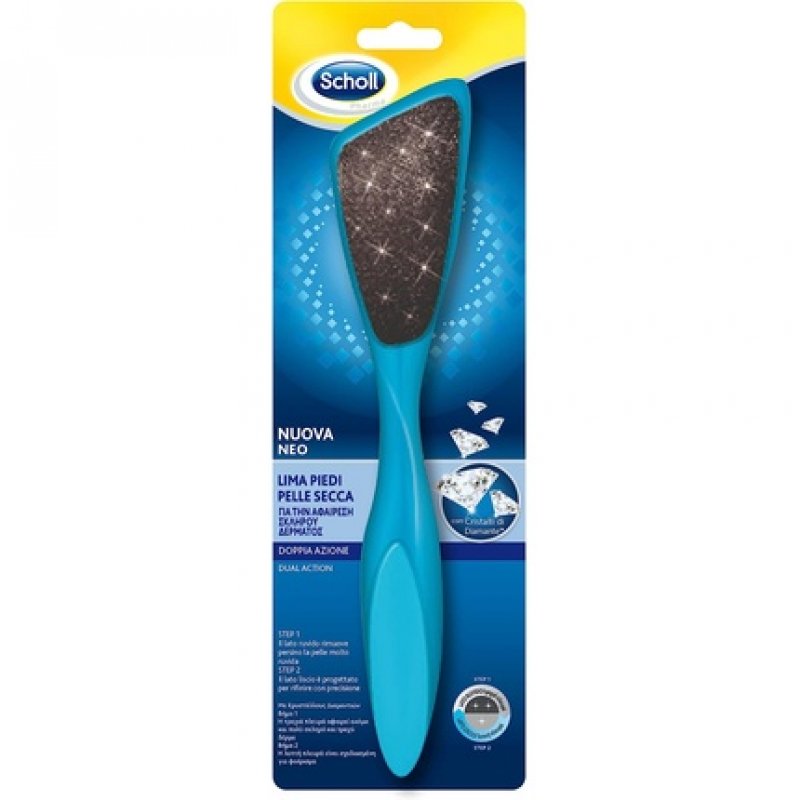 Scholl Double Action Foot File with Diamond Crystals for Calluses and Corns - Non-slip Grip