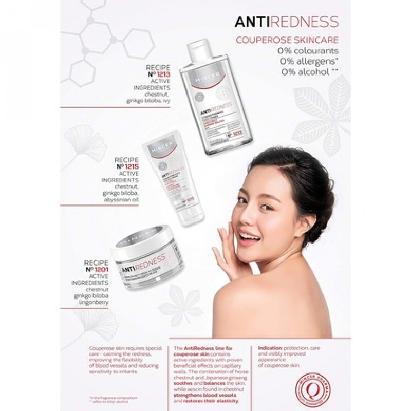 Mincer Pharma Anti-Redness Anti-Wrinkle Face Cream 50ml with Chestnut, Ginkgo Biloba, and Ginger