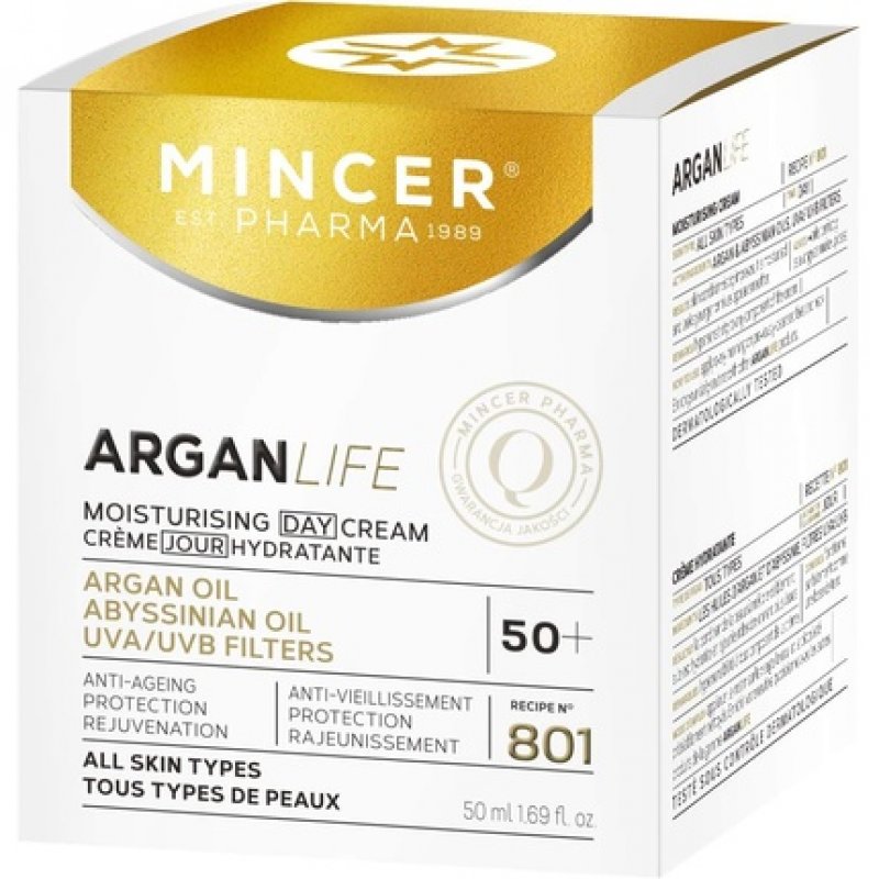 Mincer Pharma Argan Life 50 Moisturizing, Rejuvenating, Protective Anti-Aging Day Cream for All Skin Types with Argan