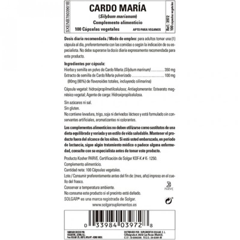 Solgar Milk Thistle Liver Support 100 Vegetable Capsules