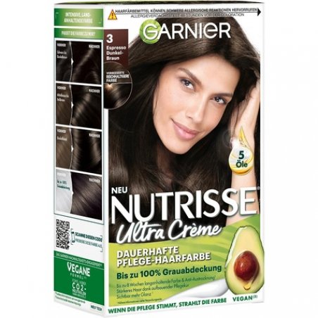 Garnier Creme Coloration Hair Colouring Permanent Hair Colour with 3 Nourishing Oils Nutrises Espresso Dark Brown 30
