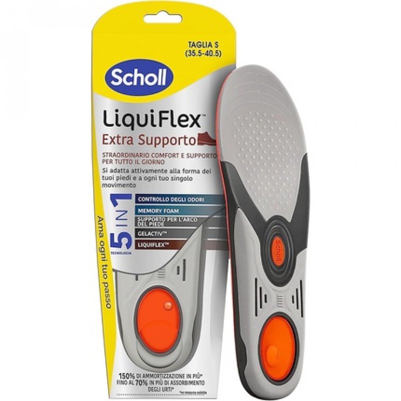 Scholl Liquiflex Extra Support Adjustable Insoles with Memory Foam and 5-in-1 Technology for Work Shoes 35.5-40.5