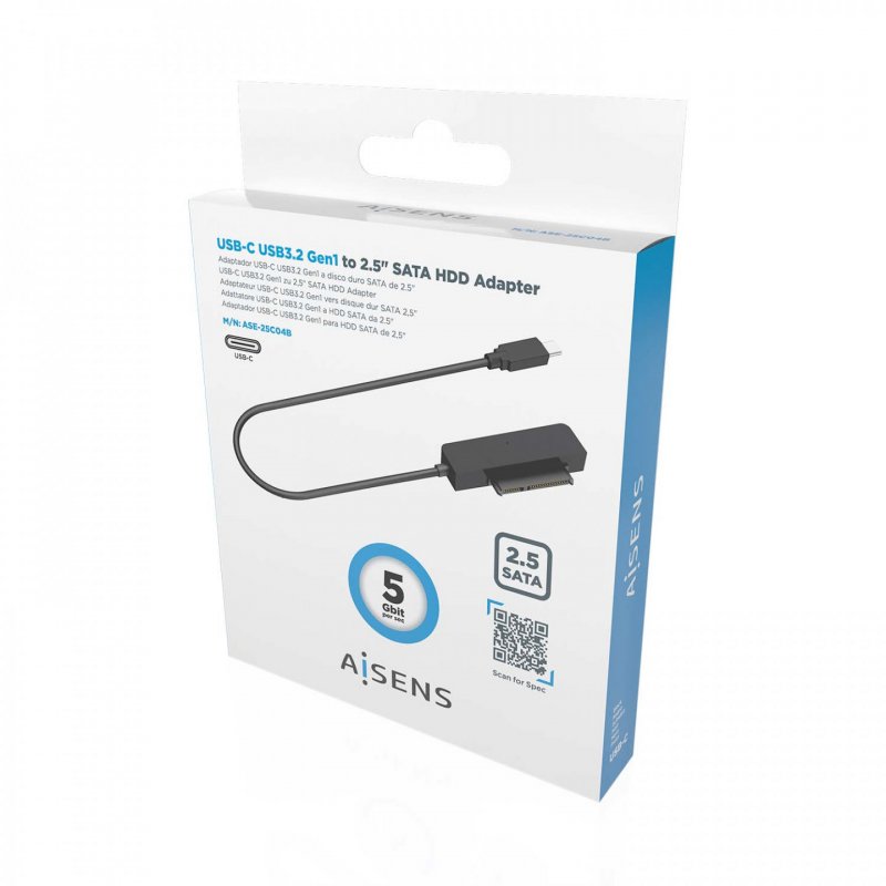 AISENS SATA to USB-C USB3.0/USB3.1 Gen1 Adapter for 2.5″ Hard Drives, Black