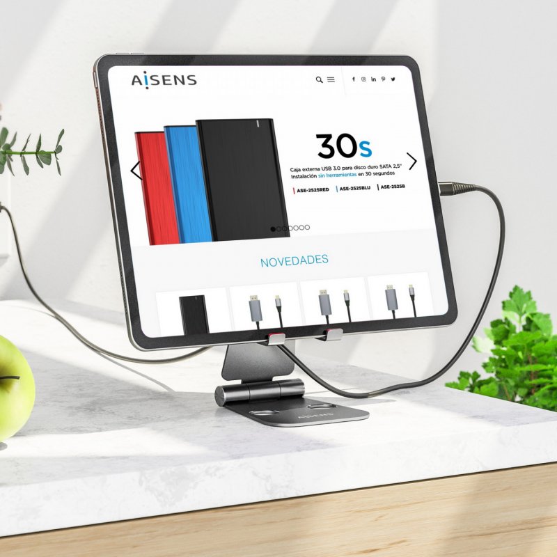 SOPORTE AISENS SOBREMESA XL AJUSTABLE (2 PIVOTES) MOVIL TABLET