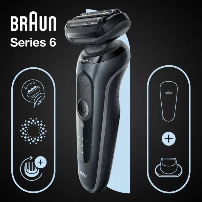 Braun Series 6 Men's Shaver with EasyClick Attachment, Electric Shaver & Precision Trimmer, SensoFlex, Wet&Dry,