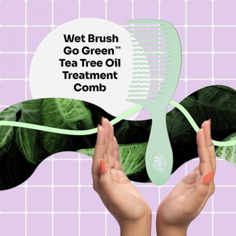 Wet Brush Go Green Tea Tree Oil Infused Treatment Comb Wide Tooth Hair Detangler - WaveTooth Design - 100% Plant-Based