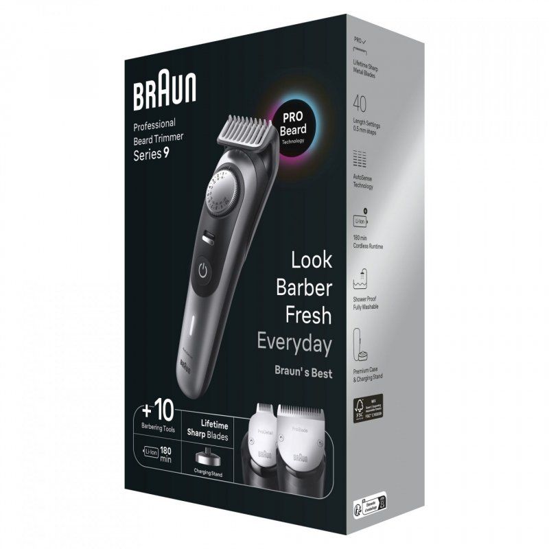Braun BeardTrimmer BT9420 Battery 40 2 cm Wet & Dry Black, Grey