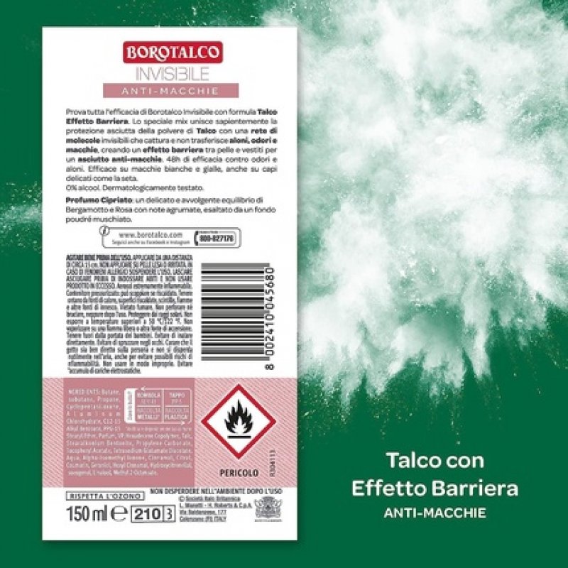 Borotalco Pink Invisible Spray Deodorant Formula without Alcohol with Talk of Barrier Effect 150ml - Pack of 6