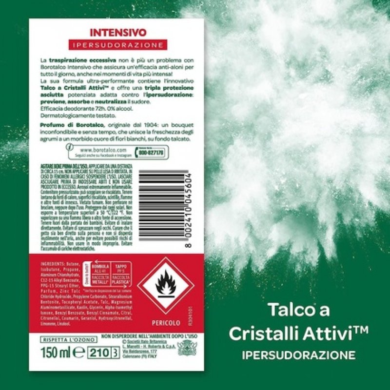 Borotalco Intensivo Deodorant Spray with Active Crystal Talk 150ml - Pack of 12