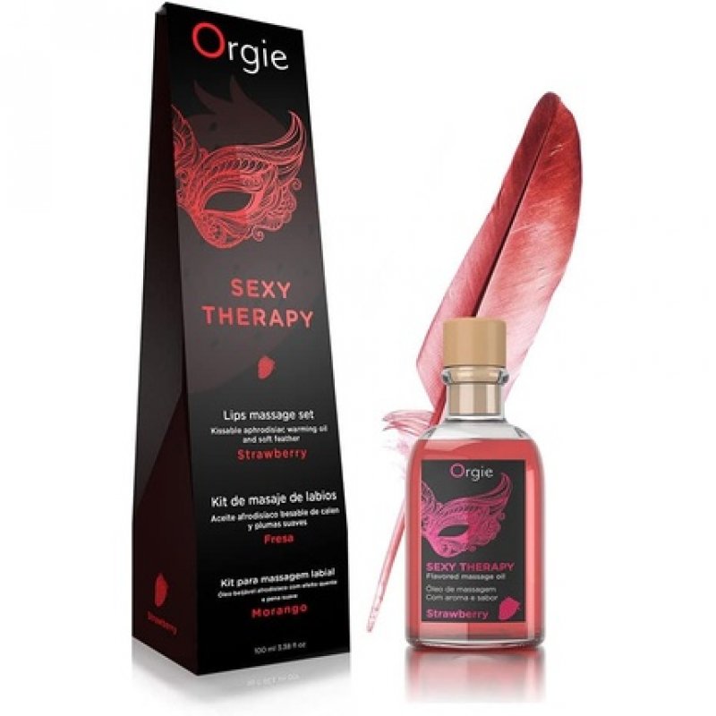 Orgie Warming Erotic Lip Massage Oil with Strawberry Flavor 100ml Black