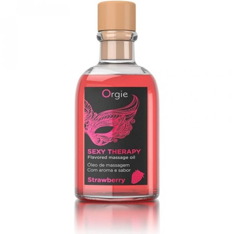 Orgie Warming Erotic Lip Massage Oil with Strawberry Flavor 100ml Black