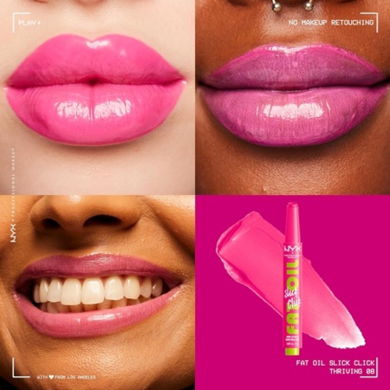 NYX PROFESSIONAL MAKEUP Fat Oil Slick Click Lightweight Buildable Pigmented Vegan Lip Balm Thriving 08