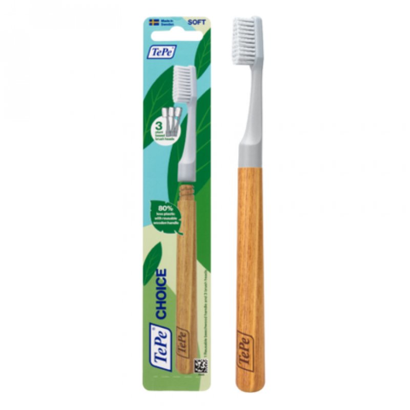 TePe Choice Soft Toothbrush with 3 Replaceable Heads Gray