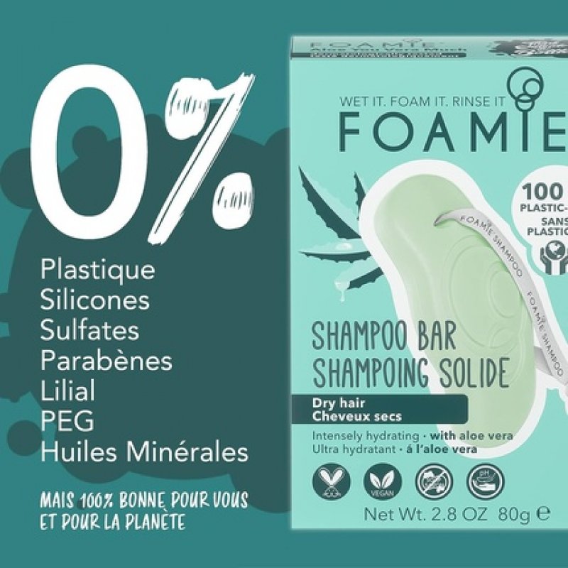 FOAMIE Aloe Shampoo Bar for Dry Hair - Plastic-Free pH-Balanced Soap-Free No Sulphates or Parabens - Made in the UK