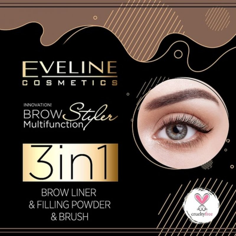 Eveline Cosmetics Brow Styler 3in1 Long-Lasting Multifunctional Double-Ended Eyebrow Pencil Definer Medium Brown