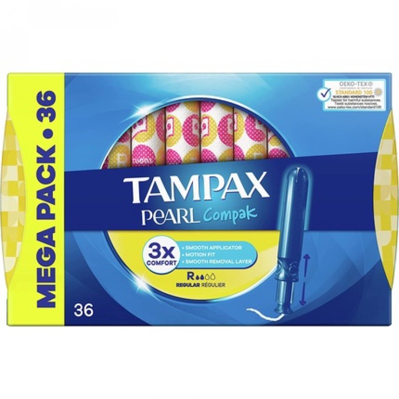 Tampax Pearl Compak Regular Tampons With Applicator 36 Regular