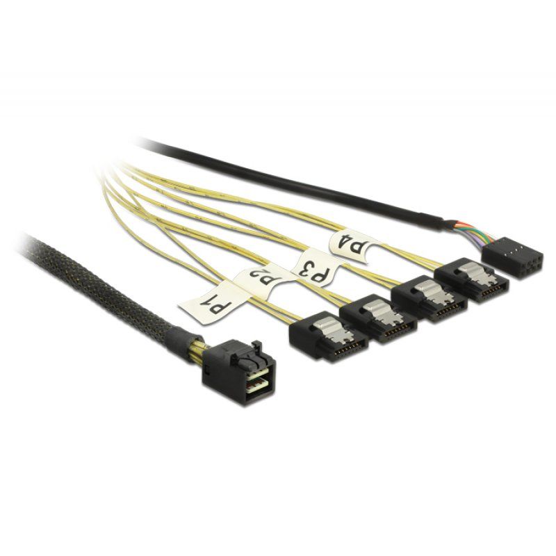 Delock Kabel Mini SAS HD SFF-8643 4 x SATA 7 Pin Reverse Sideband Länge inkl. Anschlüsse: ca. 0,5 m