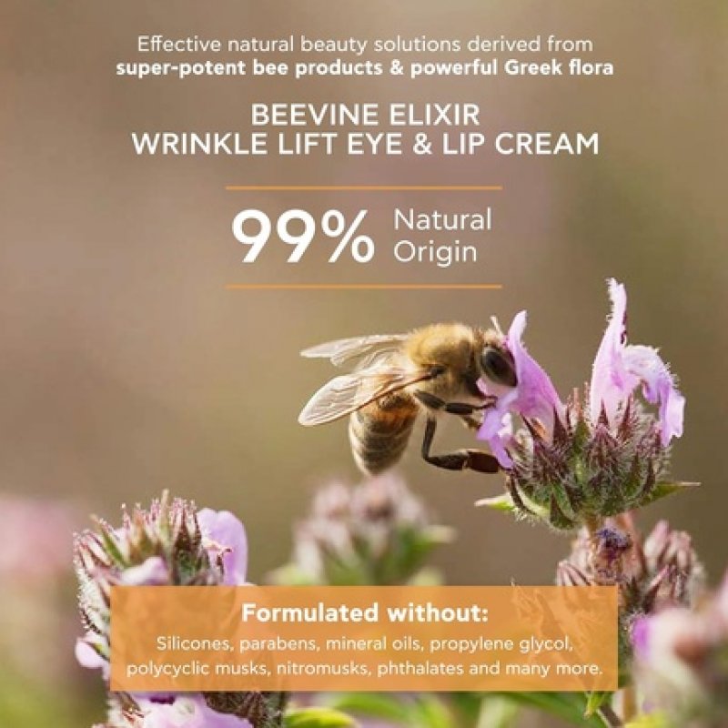 Apivita Beevine Elixir Wrinkle Lift Eye & Lip Cream with Polyphenols, Marine Biotech Active & Goji Berry 0.51 oz