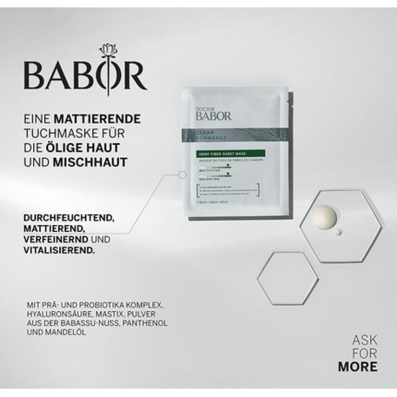 DOCTOR BABOR CLEANFORMANCE Hemp Fiber Sheet Mask with Hyaluronic Acid Cooling Mask for Oily and Combination Skin