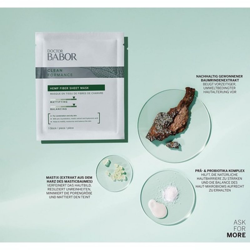 DOCTOR BABOR CLEANFORMANCE Hemp Fiber Sheet Mask with Hyaluronic Acid Cooling Mask for Oily and Combination Skin