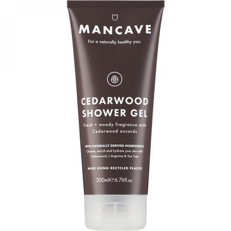 ManCave Cedarwood Shower Gel for Men 200ml - Natural Formulation with Fresh Wood Aroma - Vegan Friendly - Tube made