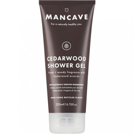 ManCave Cedarwood Shower Gel for Men 200ml - Natural Formulation with Fresh Wood Aroma - Vegan Friendly - Tube made