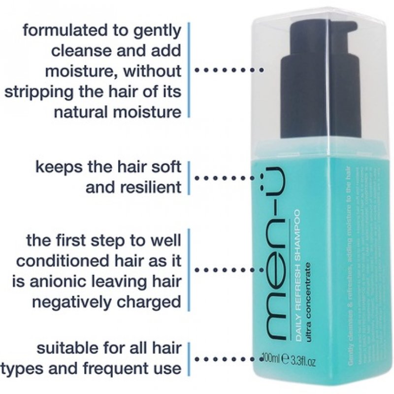 men-u Daily Refresh Shampoo for Men Ultra-Concentrate Formula 100ml - Up to 120 Shampoos with Pump