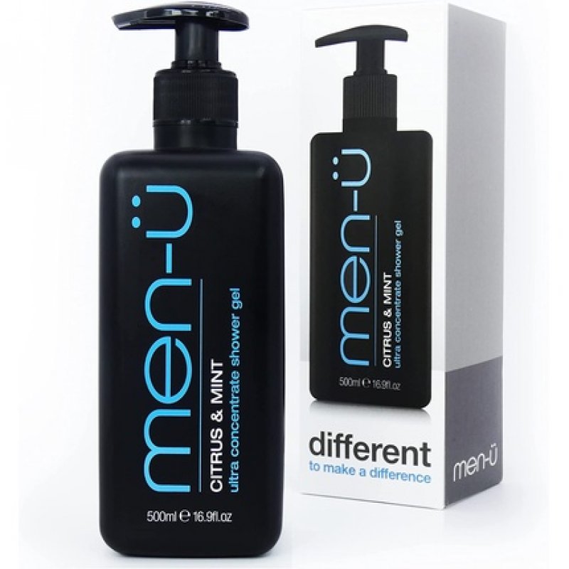 men-ü Mens Shower Gel Tank with Pump Long Lasting Ultra Concentrate Formula Citrus Fragrance and Mint & Menthol to
