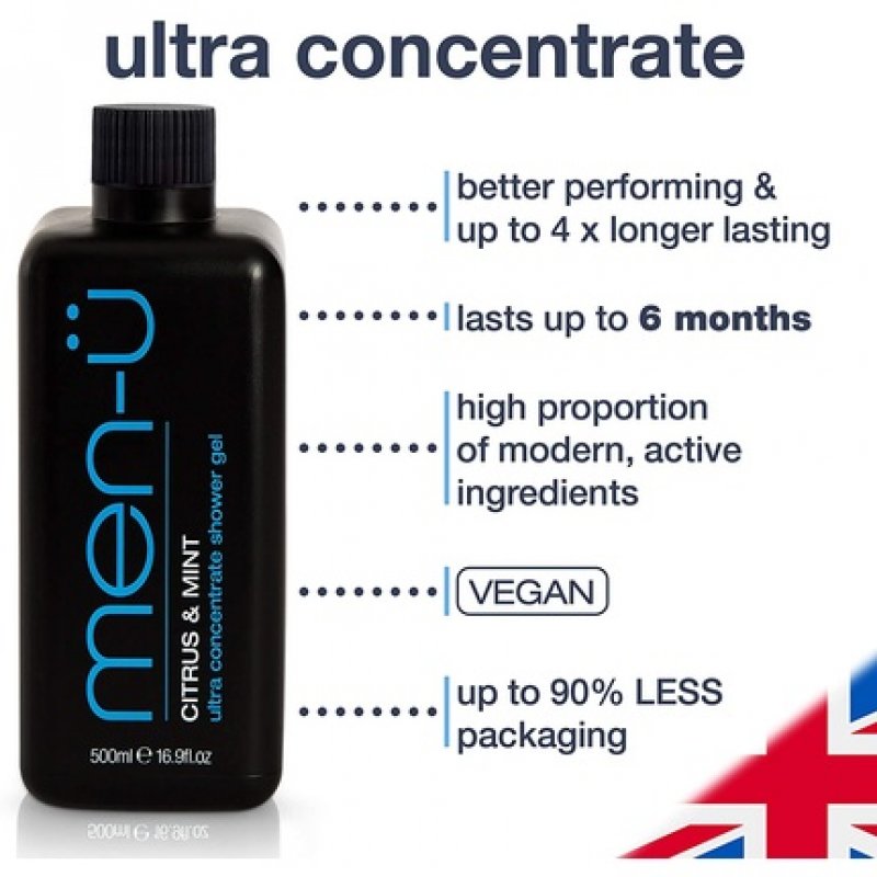 men-ü Mens Shower Gel Tank with Pump Long Lasting Ultra Concentrate Formula Citrus Fragrance and Mint & Menthol to