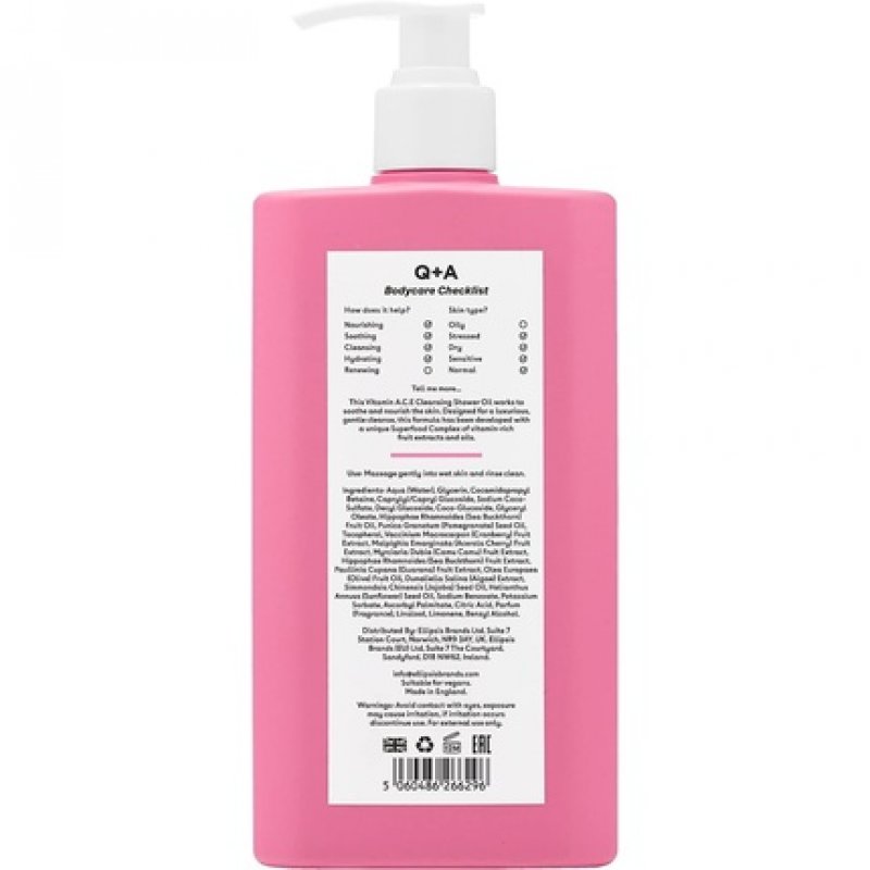 Q A Vitamin A.C.E Cleansing Shower Oil for Nourishing Body Care with Fruit Extracts and Oils 250ml