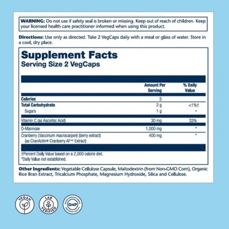 Solaray D-Mannose with CranActin Cranberry Supplement 400mg 60 VegCaps