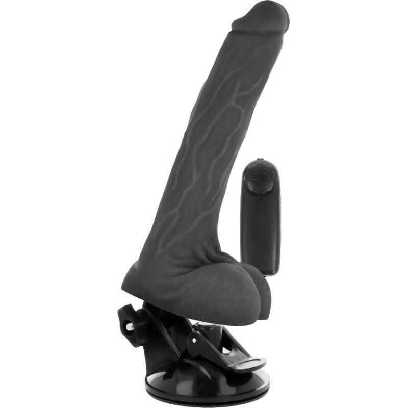 BASECOCK - REALISTIC BLACK REMOTE CONTROL VIBRATOR WITH TESTICLES 20 CM