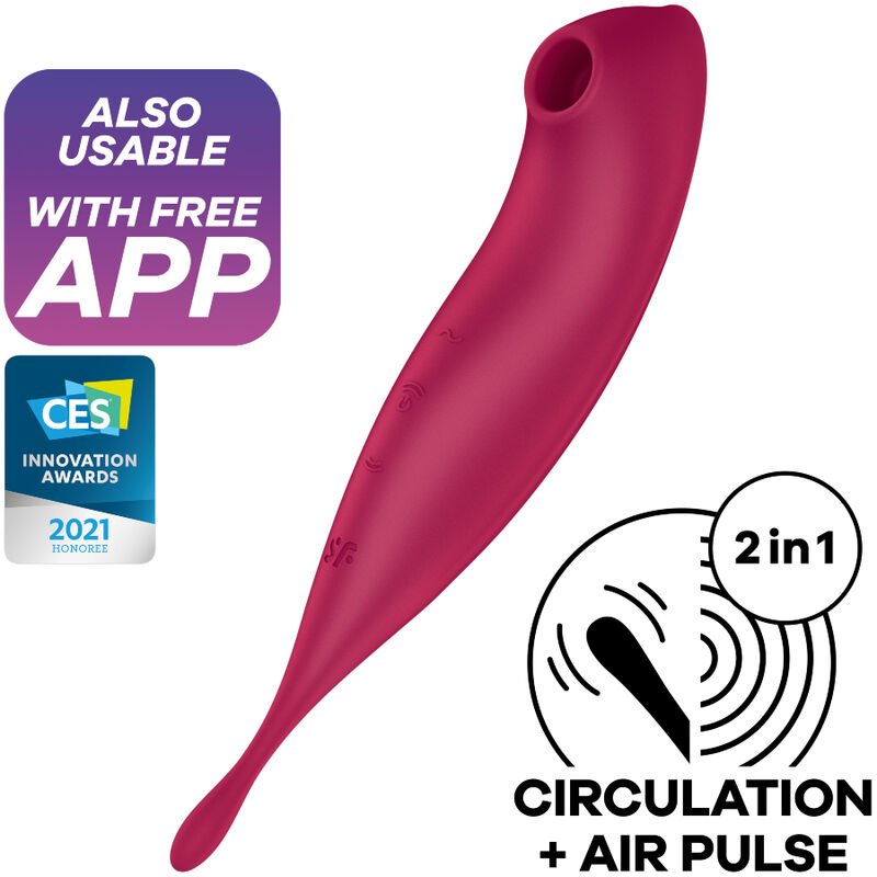 SATISFYER - TWIRLING PRO AIR PULSE STIMULATOR &38 VIBRATOR APP RED