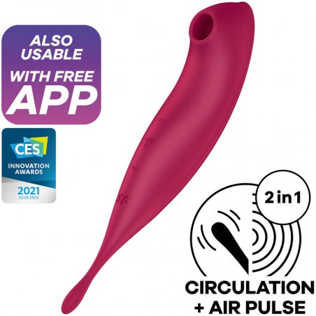 SATISFYER - TWIRLING PRO AIR PULSE STIMULATOR &38 VIBRATOR APP RED