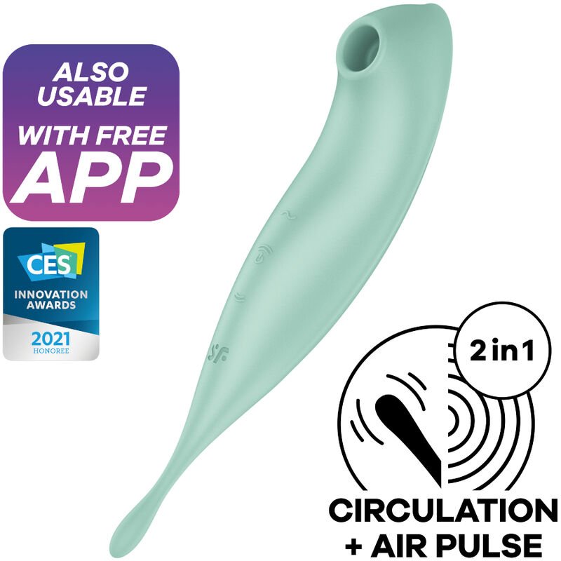 SATISFYER - TWIRLING PRO AIR PULSE STIMULATOR &38 VIBRATOR APP GREEN
