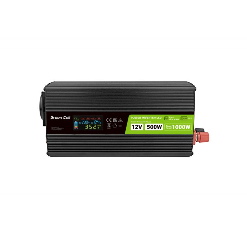 Green Cell KFZ Spannungswandler Power Inverter 12V 230V 500W/1000W USB/Steckdose/Display Black
