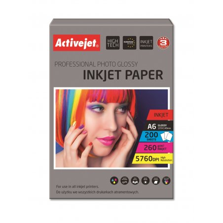 Activejet AP6-260GR200 glossy photo paper for ink printers A6 200 pcs
