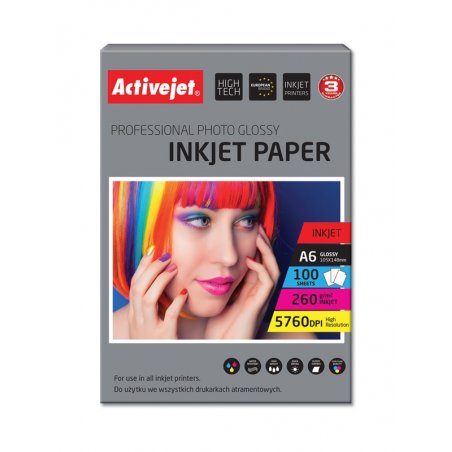 Activejet AP6-260GR100 photo paper for ink printers A6 100 pcs 10x15