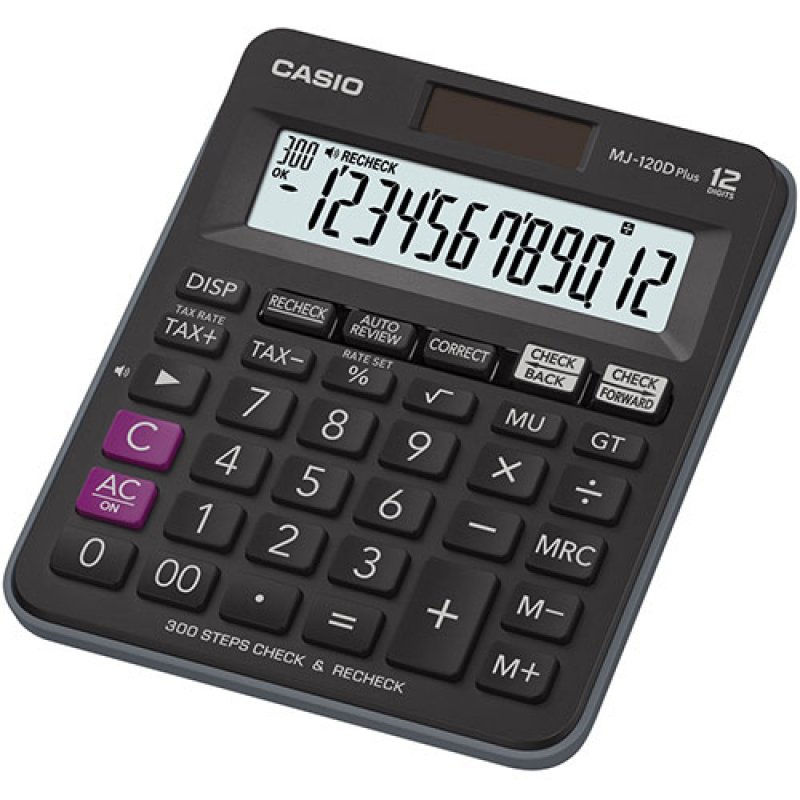 CASIO CALCULATOR OFFICE MJ-120D PLUS BLACK 12 DIGIT DISPLAY