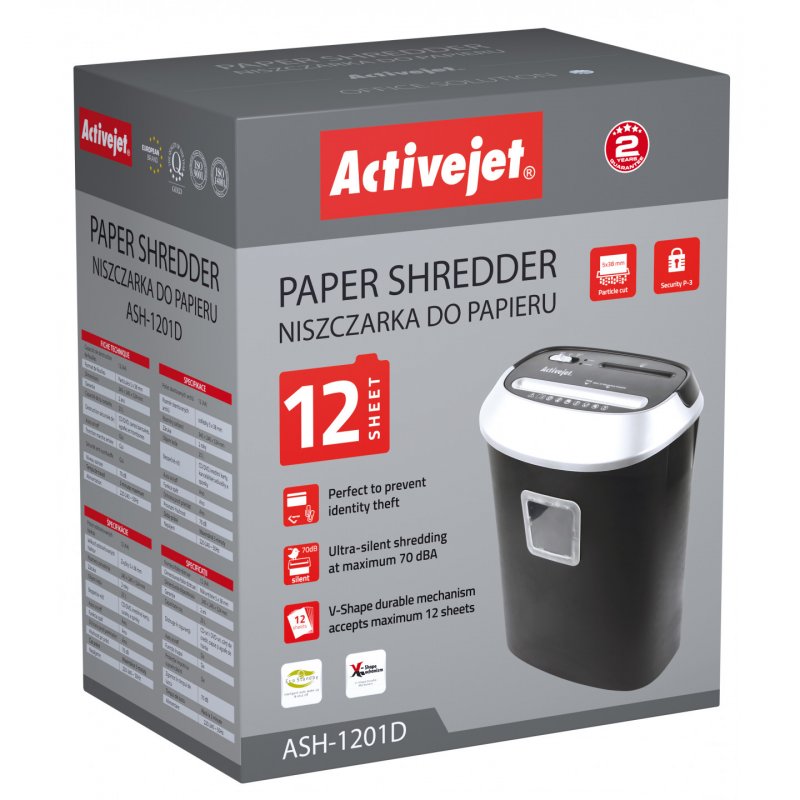 Activejet ASH-1201D Shredder for documents black silver.