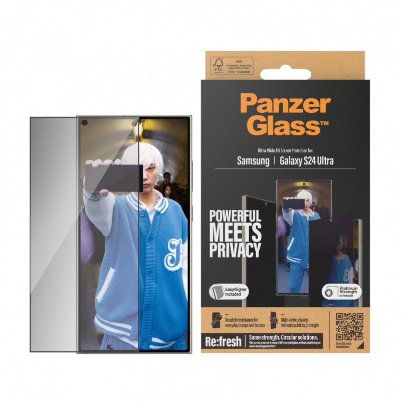 PanzerGlass Privacy Screen Protector Samsung Galaxy S24 Ultra | Ultra-Wide Fit w. EasyAligner