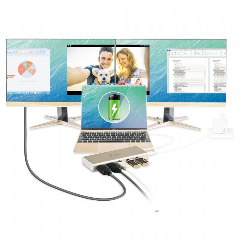 j5create JCD381-N USB Type-C™ Dual HDMI Mini Dock-Ethernet/ USB 3.1 HUB / PD2.0