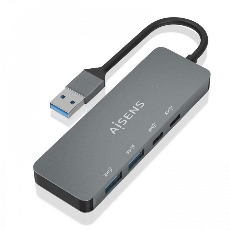 HUB AISENS USB 3.2 GEN2 10G A/M-2xTIPO C/H-2xUSB-A/H 15CM GRIS