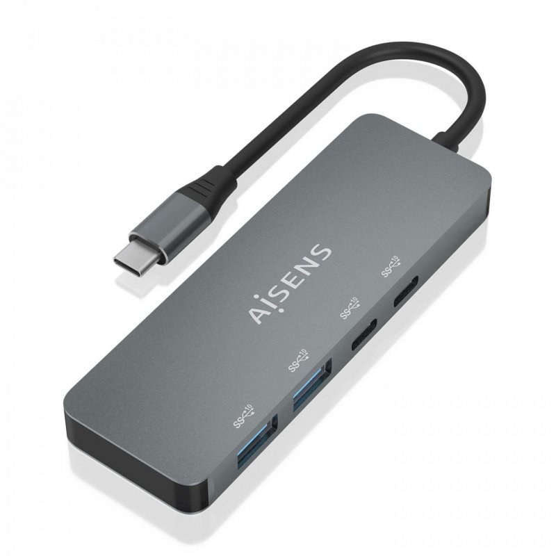 AISENS USB 3.2 Gen2 Hub 10G USB-C, USB-C/M-2xUSB-C/H-2xUSB-A/H, Grey, 15cm