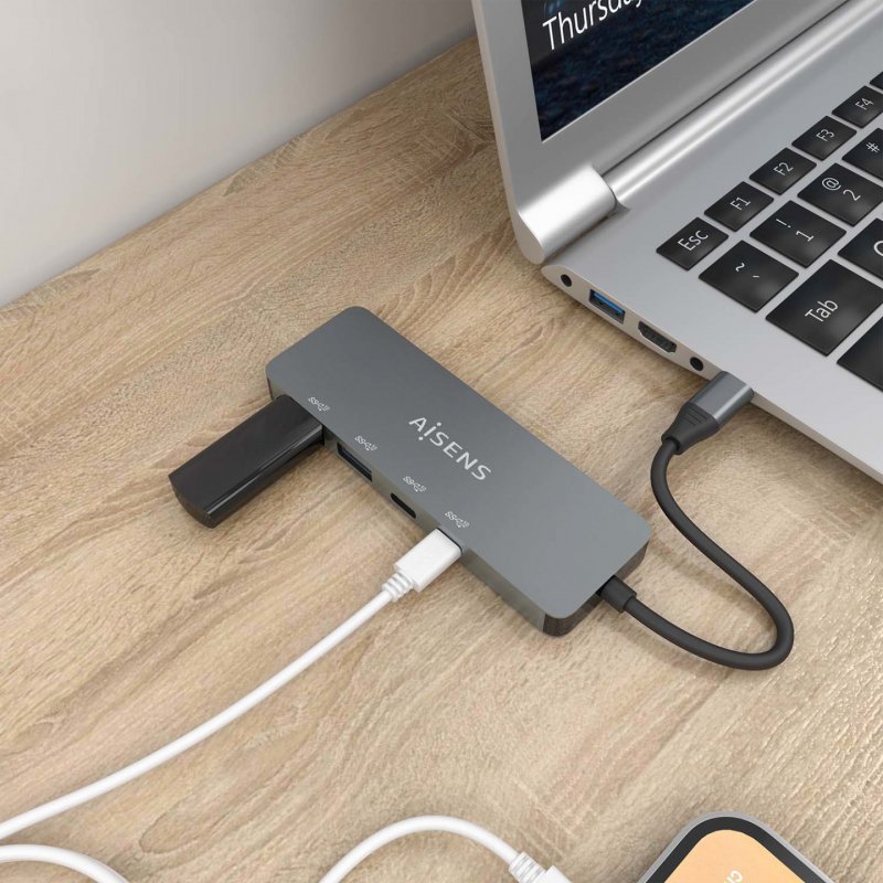 AISENS USB 3.2 Gen2 Hub 10G USB-C, USB-C/M-2xUSB-C/H-2xUSB-A/H, Grey, 15cm