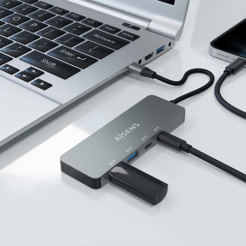 HUB AISENS USB 3.2 GEN2 10G USB-C/M-2XUSB-C/H-2XUSB-A/H 15CM GRIS
