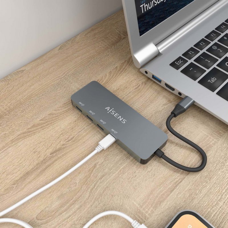 HUB AISENS USB 3.2 GEN2 10G USB-C/M-4XUSB-C/H 15CM GRIS