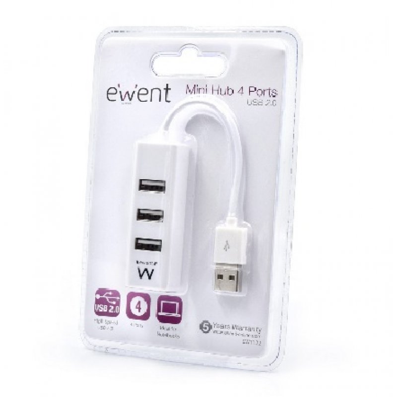 HUB EWENT USB 2.0 HIGH SPEED USB-A 4 PUERTOS BLANCO