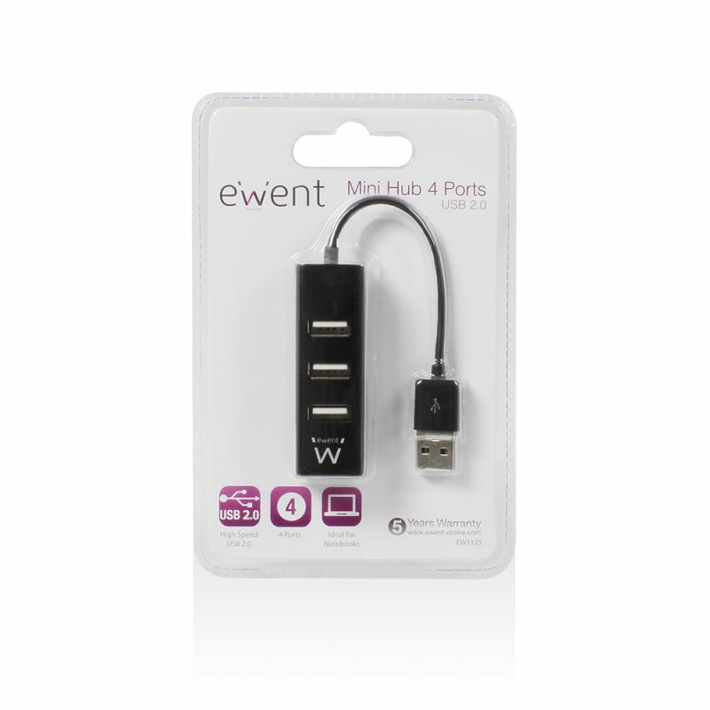 Ewent EW1123 hub & concentrateur USB 2.0 480 Mbit/s Noir