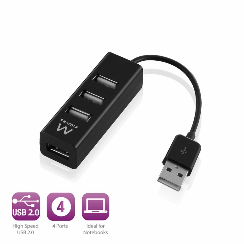 Ewent EW1123 interface hub USB 2.0 480 Mbit/s Black